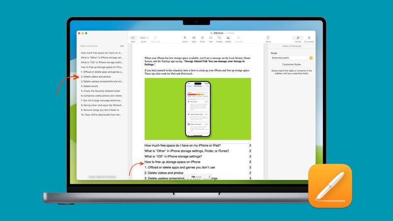 Table of Contents in the Pages app on Mac