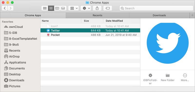 Twitter Chrome Apps Finder Folder Mac