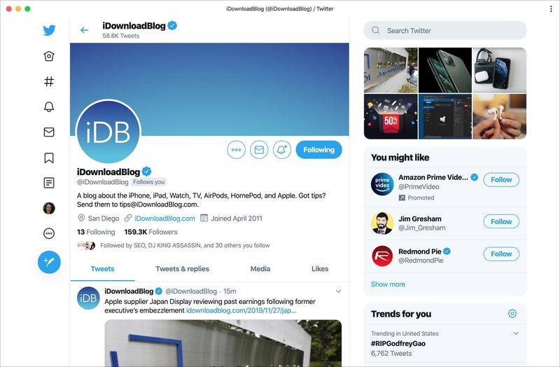 Twitter PWA on Mac