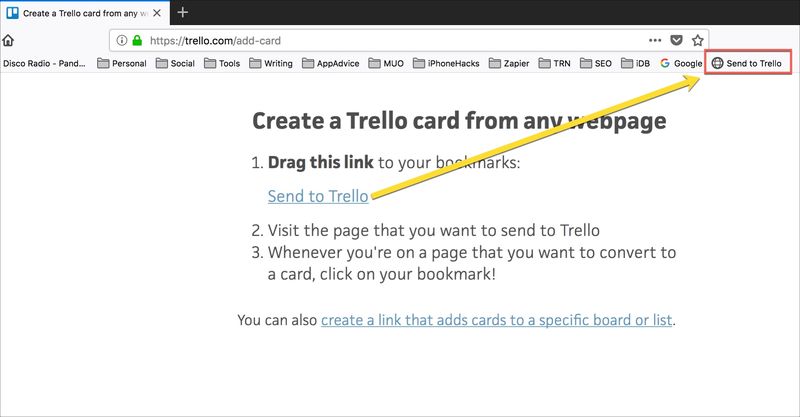 Trello Save Webpages as Cards Bookmarklet