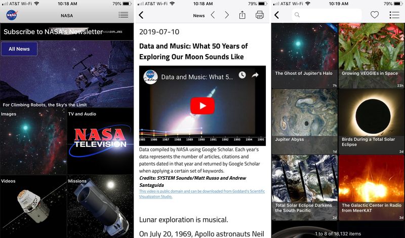 Application NASA sur iPhone