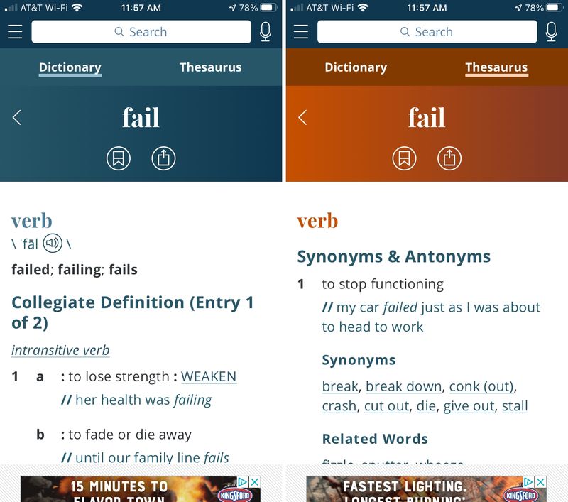 Merriam Webster Dictionary and Thesaurus on iPhone