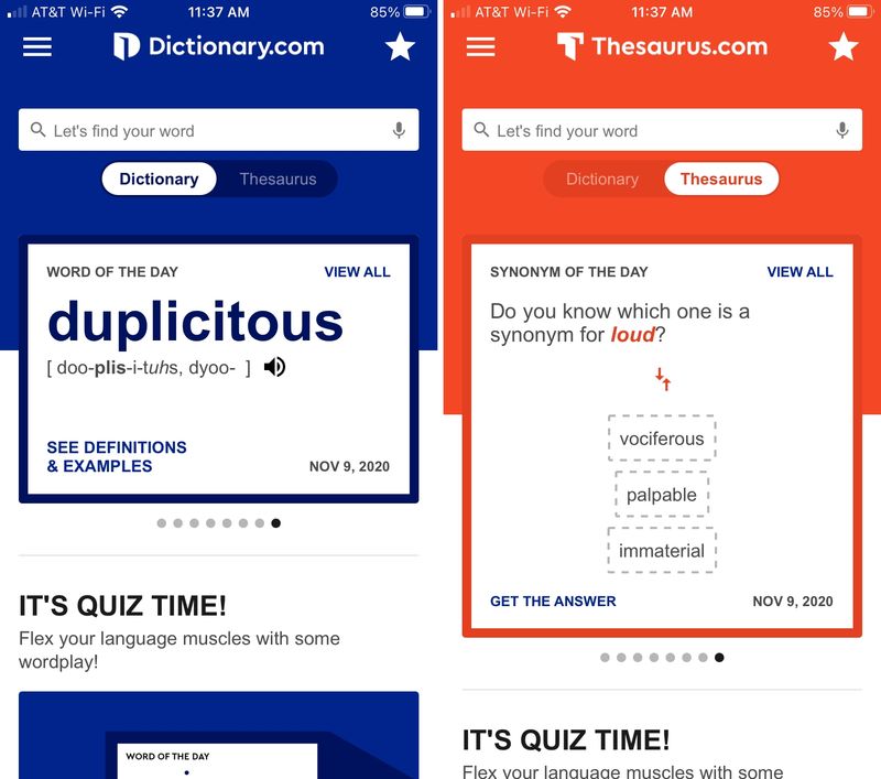 Dictionary.com and Thesaurus.com on iPhone