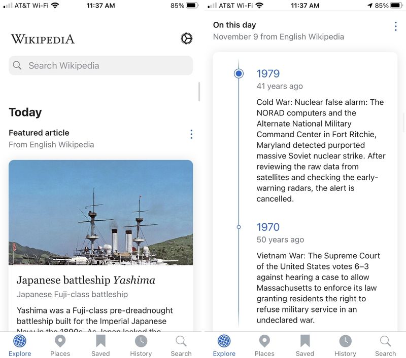 Wikipedia Today History on iPhone