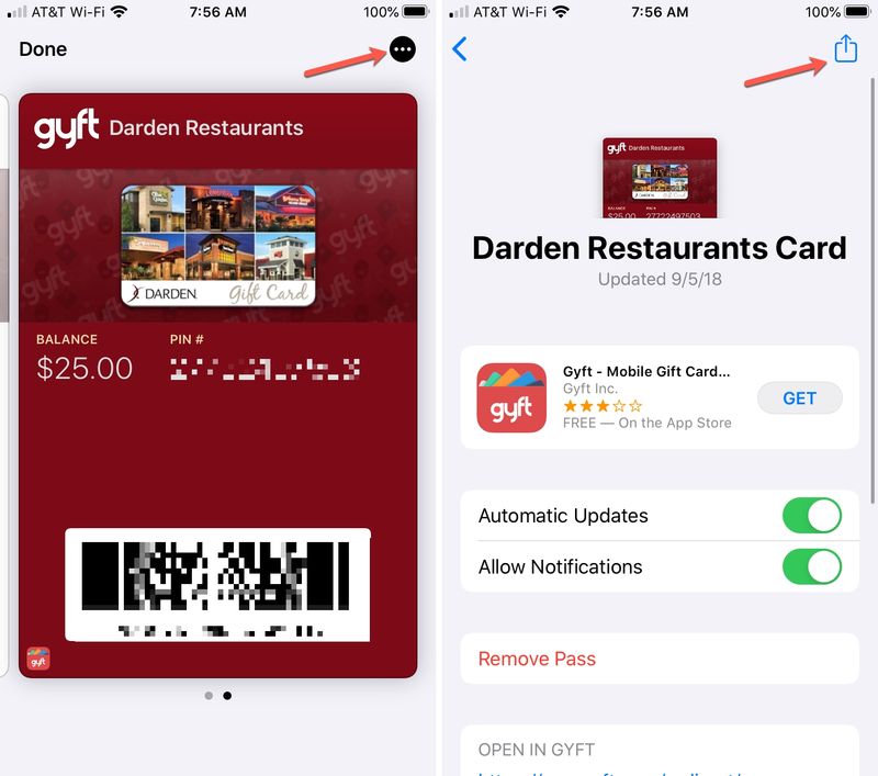 Partager Wallet Pass Carte-cadeau iPhone
