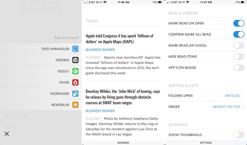 Unread iPhone RSS reader