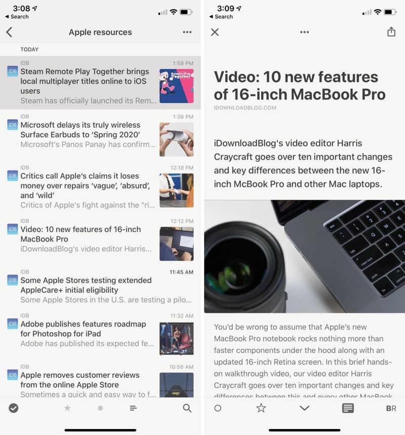 Reeder 4 RSS reader on iPhone