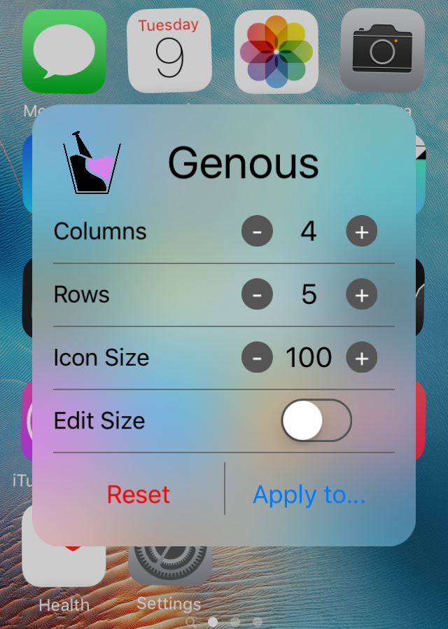 Genous Home Screen Editing Interface