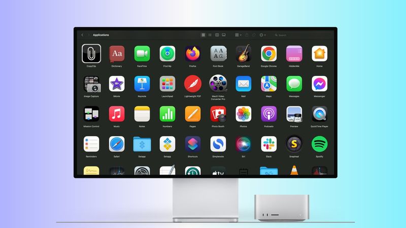 Mac Studio showing many apps on Apple Studio display
