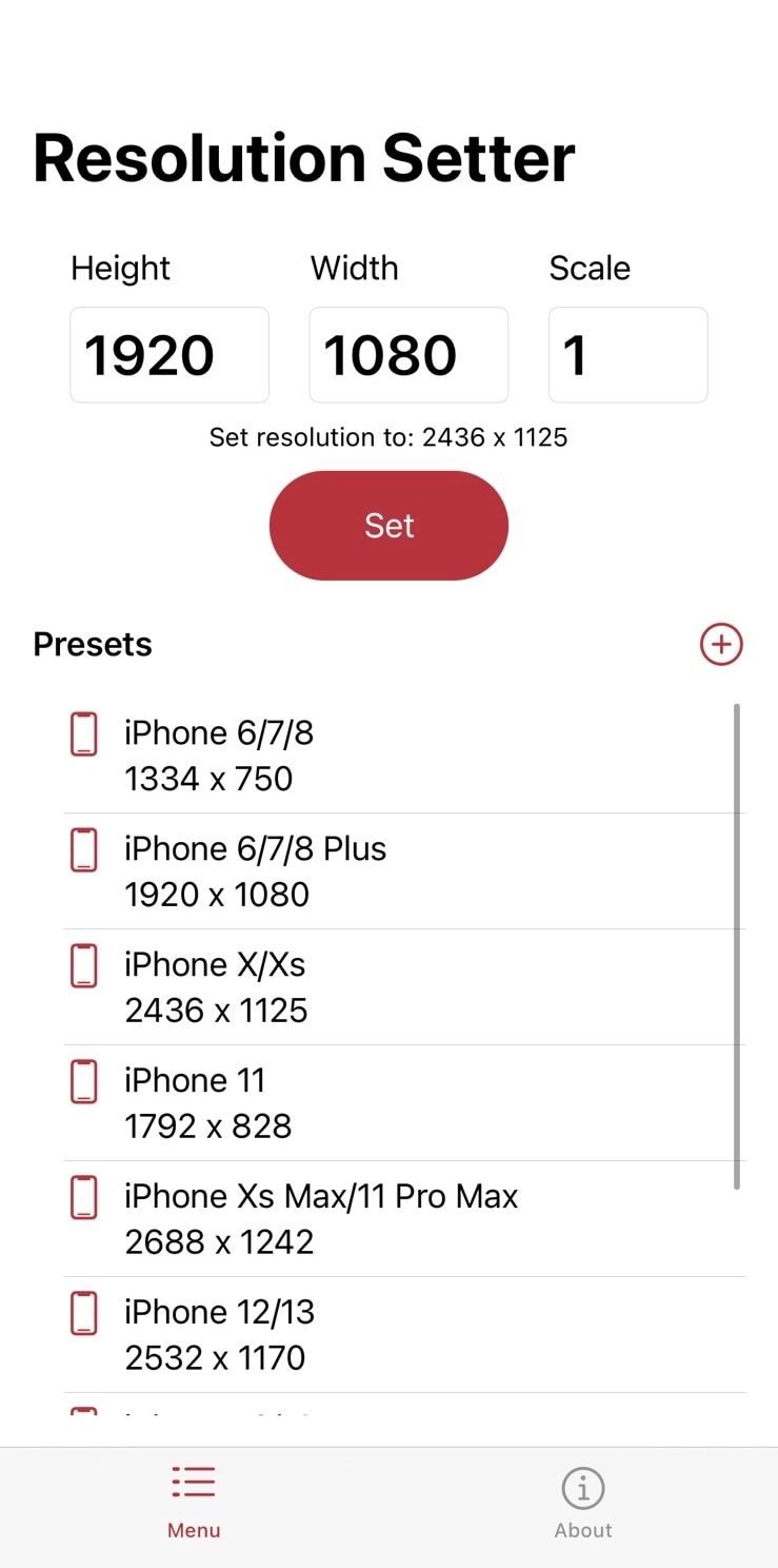Resolution Setter app to change iPhone