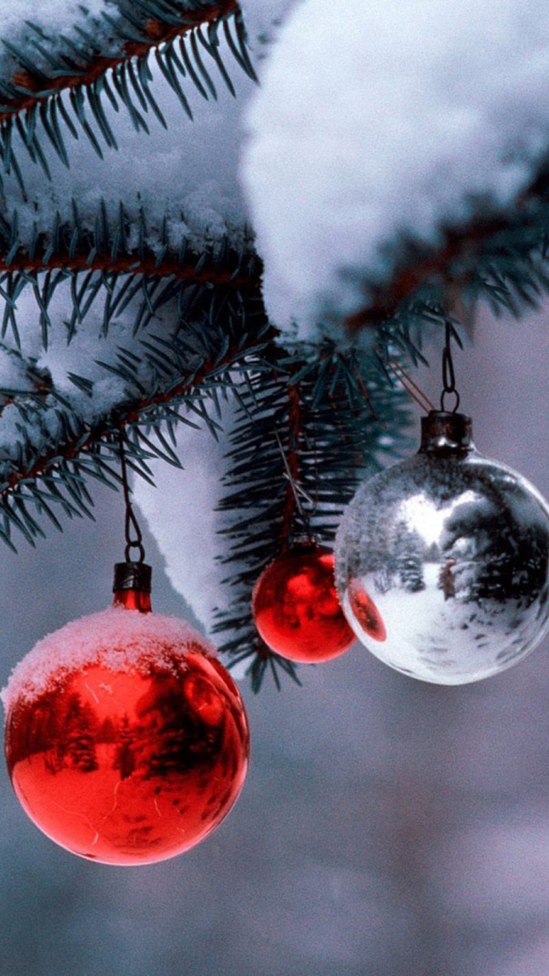 Décorations de boules de Noël en argent rouge Fonds d