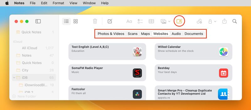 View attachments in Mac Notes app