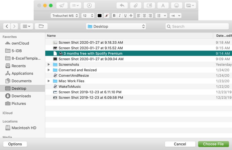 E-mail Choisissez une pièce jointe Mac