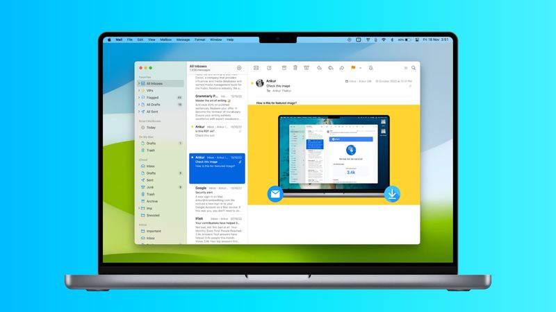 Application de messagerie ouverte sur MacBook Pro affichant une image en pièce jointe
