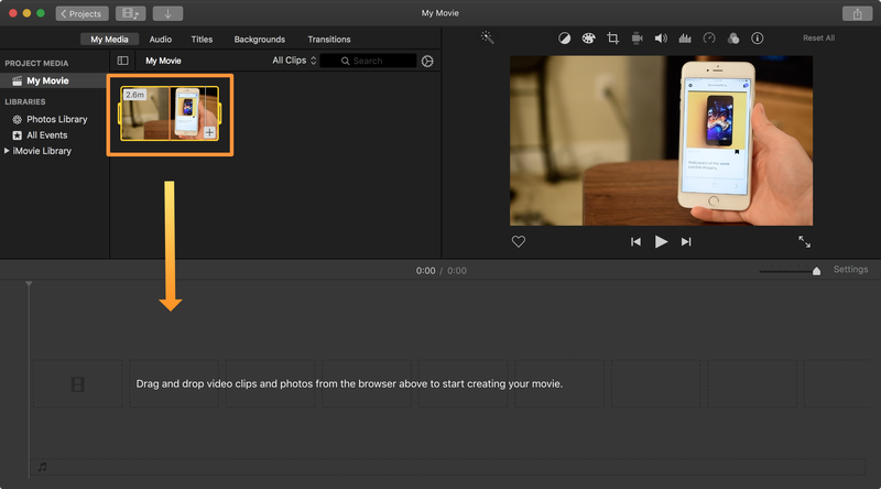 Cliquez et faites glisser la vidéo iMovie chargée