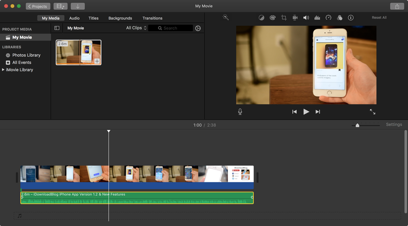 Clip audio vert détaché dans iMovie