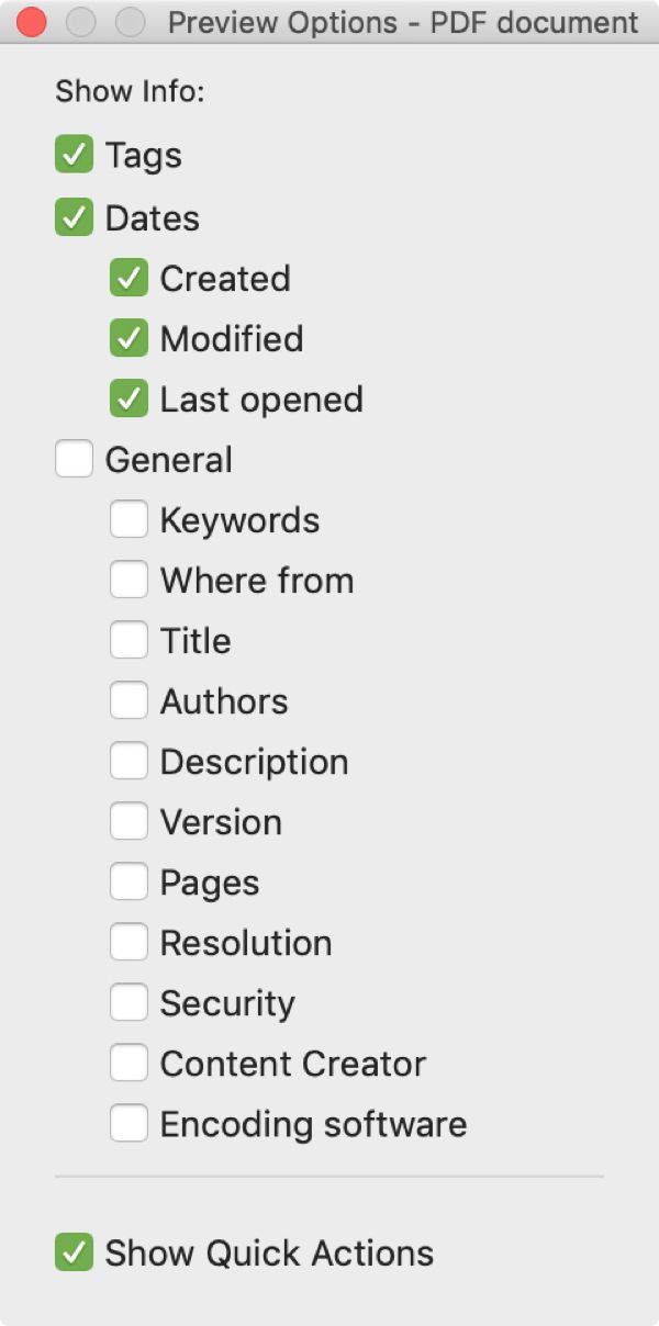 Options de prévisualisation PDF Mac