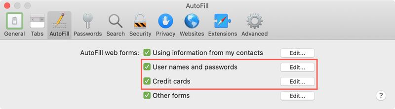 Remplissage automatique des paramètres Safari Mac