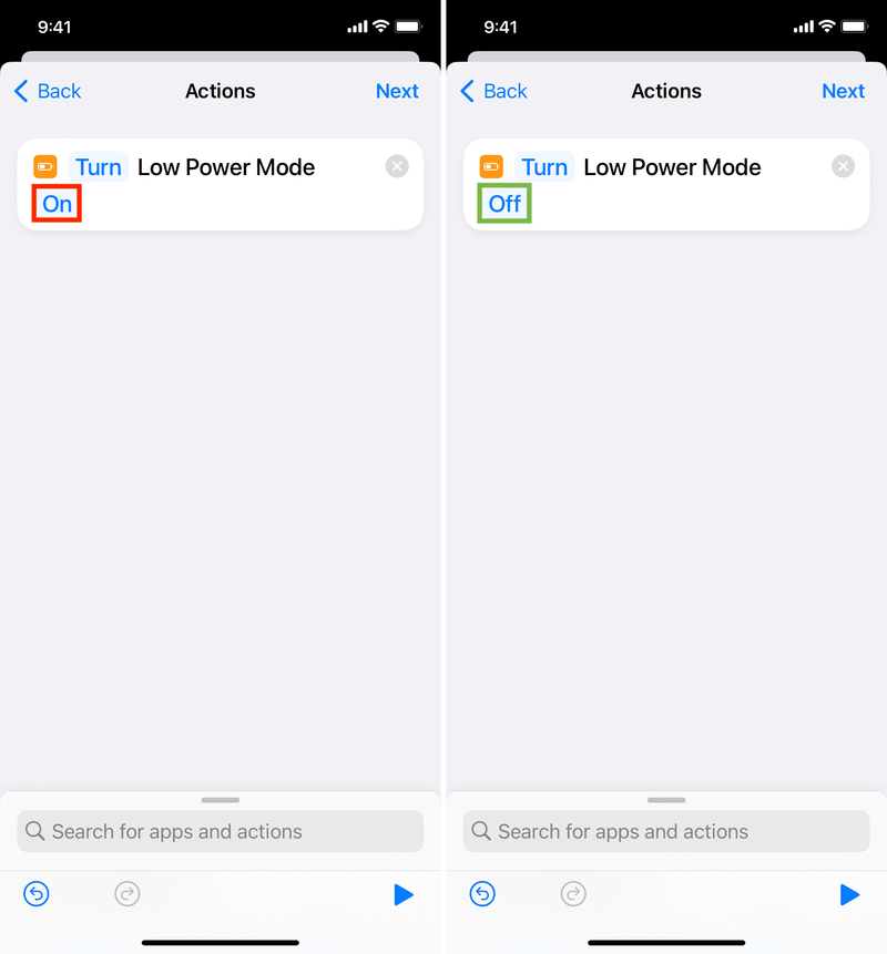 Turn Low Power Mode Off action