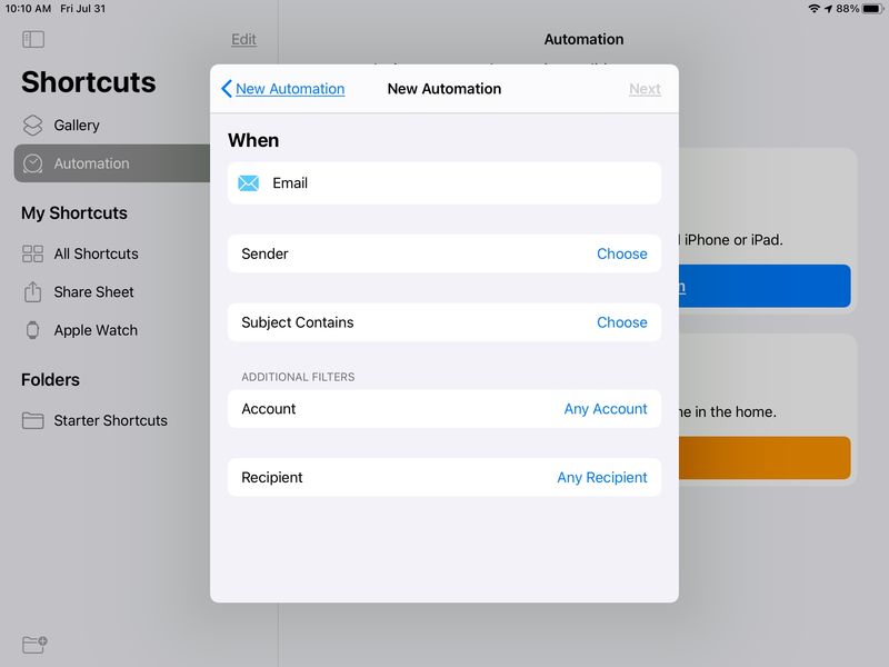 Email Automation Shortcuts iPad