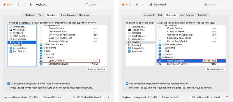 System Preferences Services Open Calculator