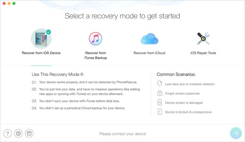 Modes de récupération de PhoneRescue