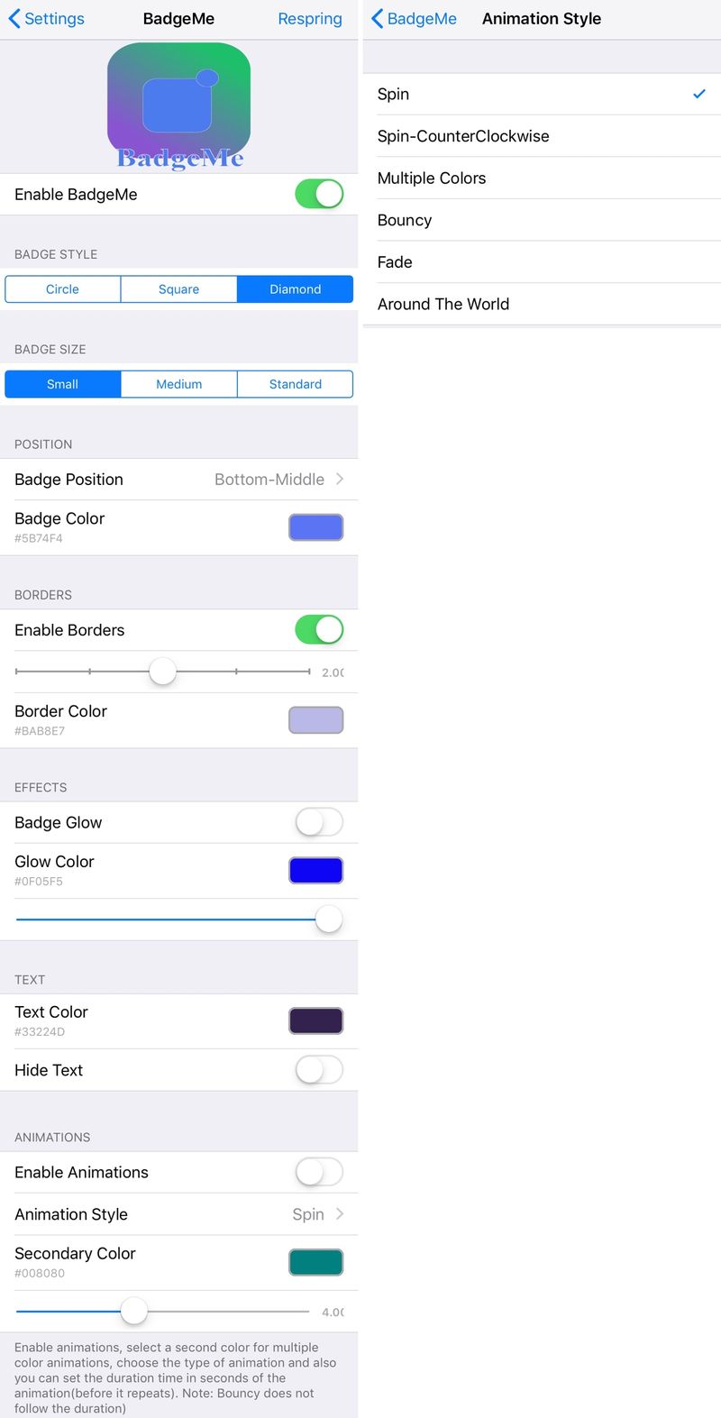BadgeMe settings