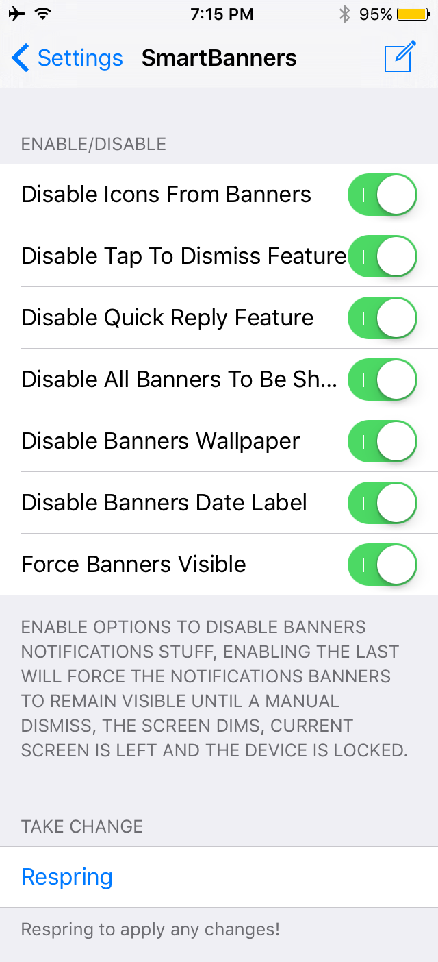 smartbanners preferences pane options to configure