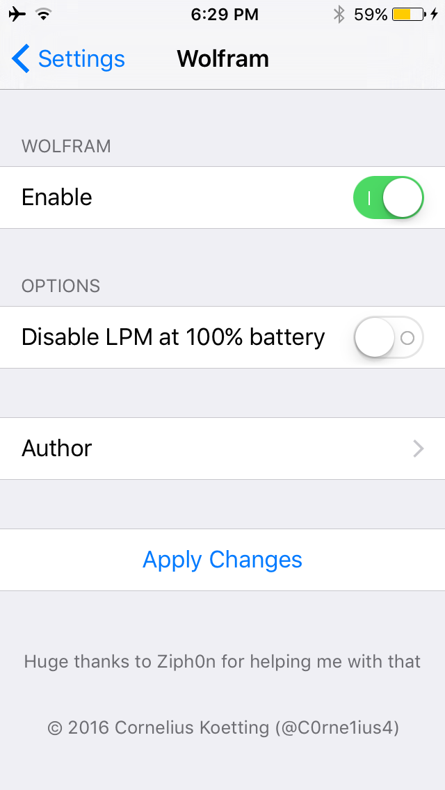 Wolfram options to configure