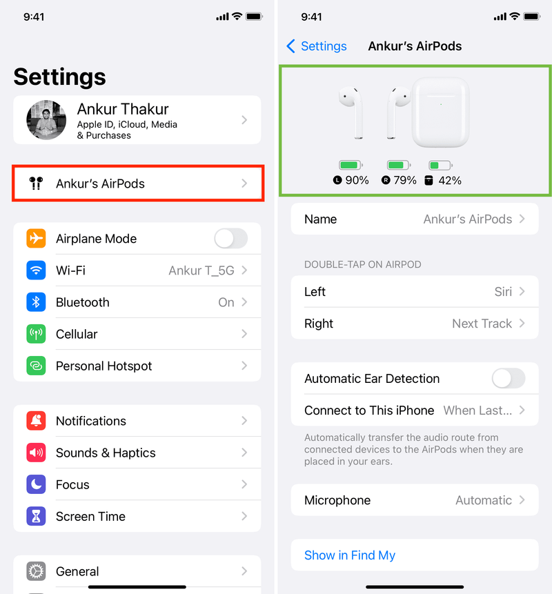 Voir le pourcentage de batterie des AirPods dans l