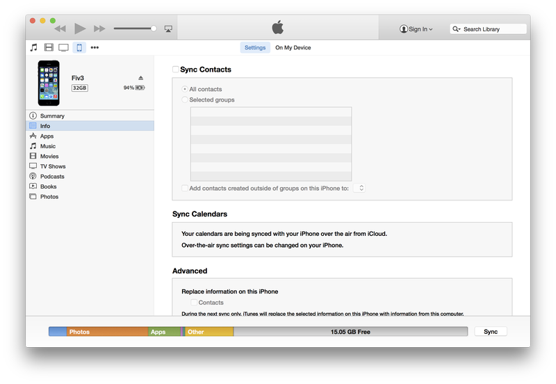 iTunes 12 device manager