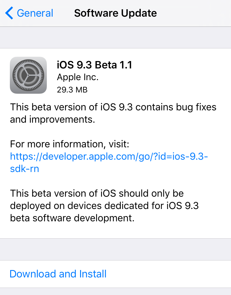 iOS 9.3 beta 1.1 OTA