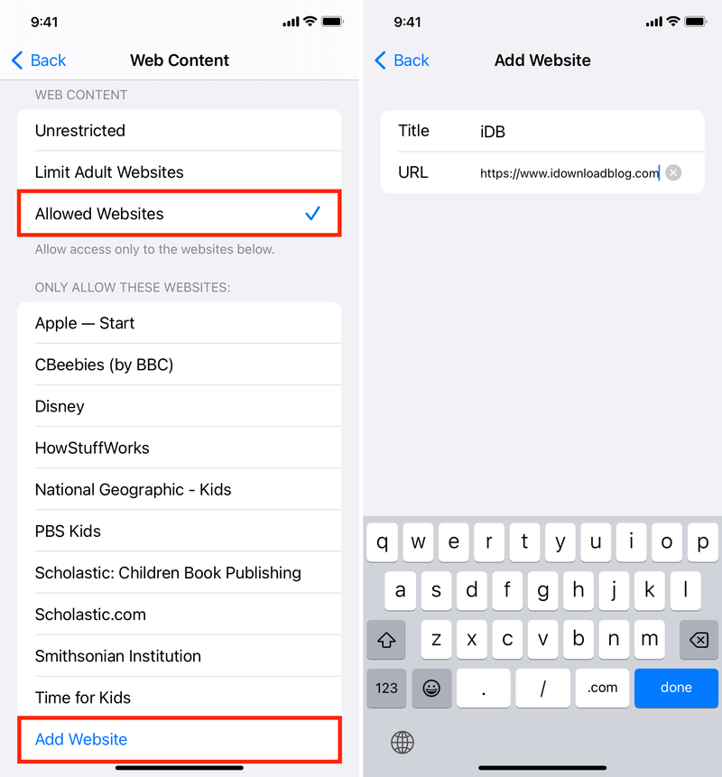 Ajouter un site Web pour lui permettre de se charger sur iPhone