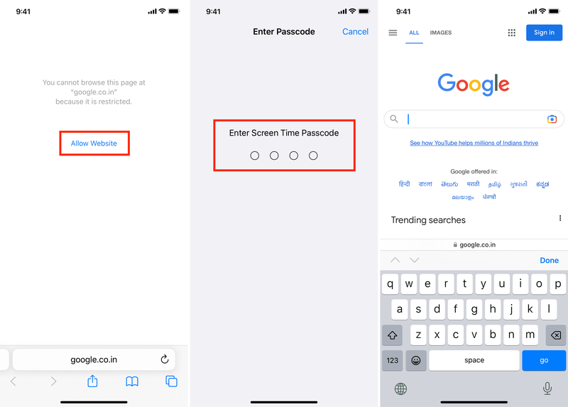 Autoriser le site Web restreint dans Safari sur iPhone