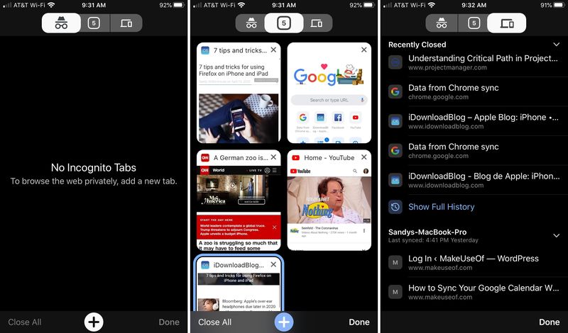 Chrome Gérer les onglets iPhone