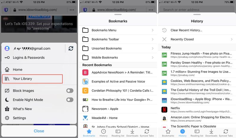 Firefox votre bibliothèque sur iPhone