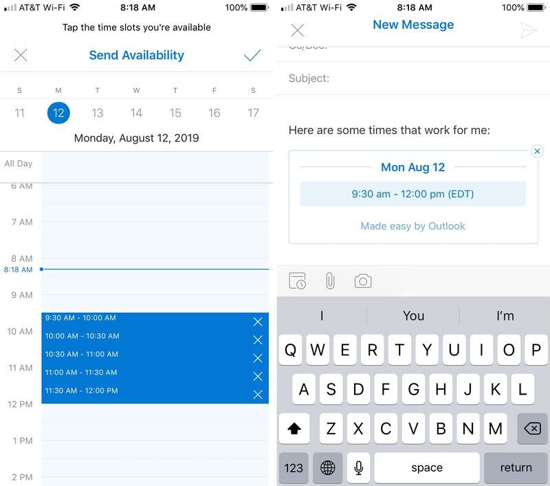 Outlook iOS Pick Availability