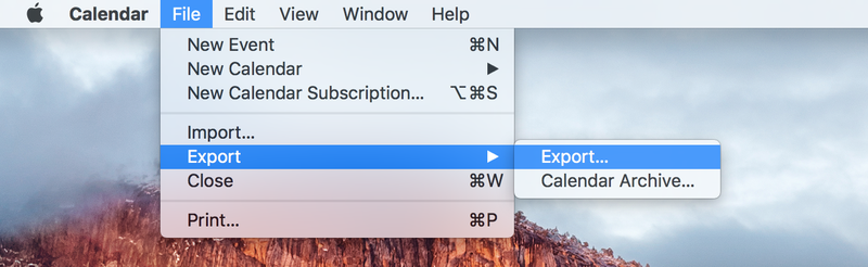 Exportation de fichiers de calendrier Mac