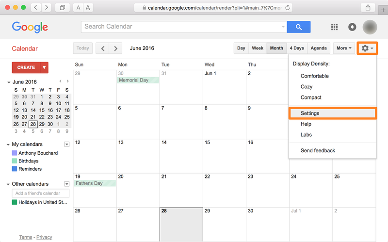 Paramètres Safari de Google Agenda