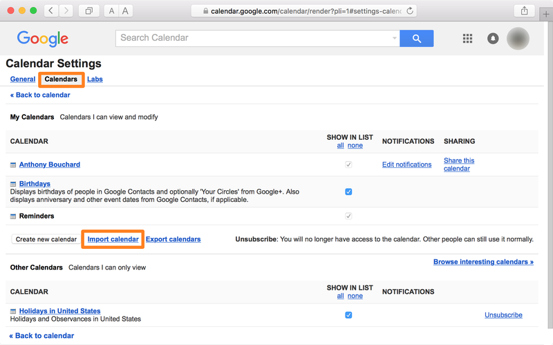 Google Agenda Safari Importer le calendrier