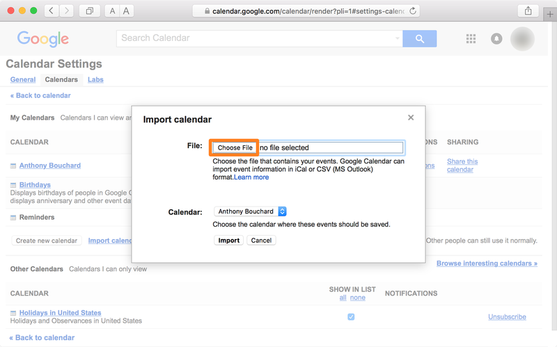 Google Agenda Safari Choisir un fichier