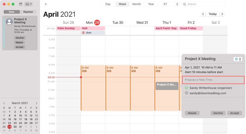 Double-Click Event to Propose a New Time