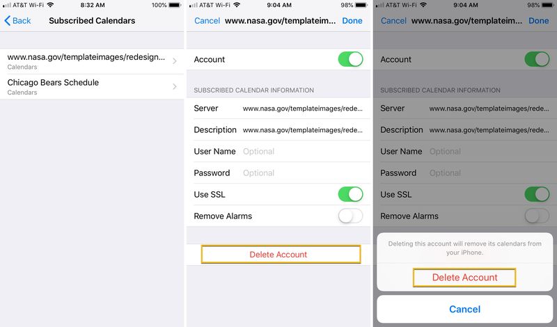 Delete Subscribed Calendar iPhone