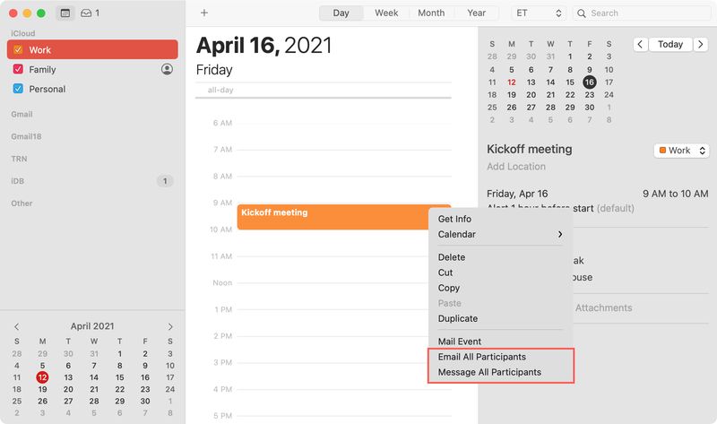 Email or Message All Participants for a Calendar Event on Mac
