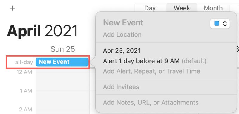 Create All-Day Section Event in Calendar on Mac