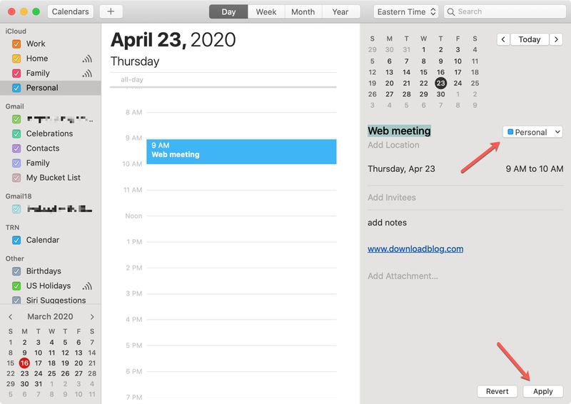 Calendrier Déplacer l