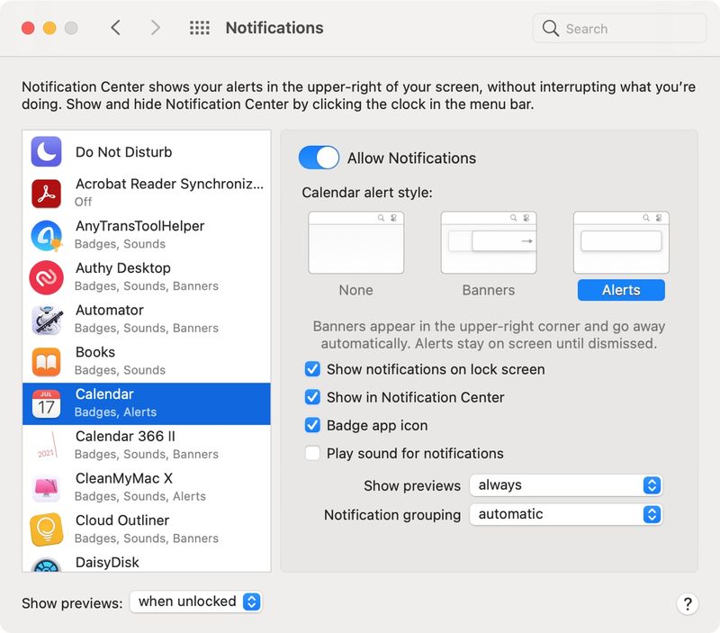 Calendar Notifications on Mac