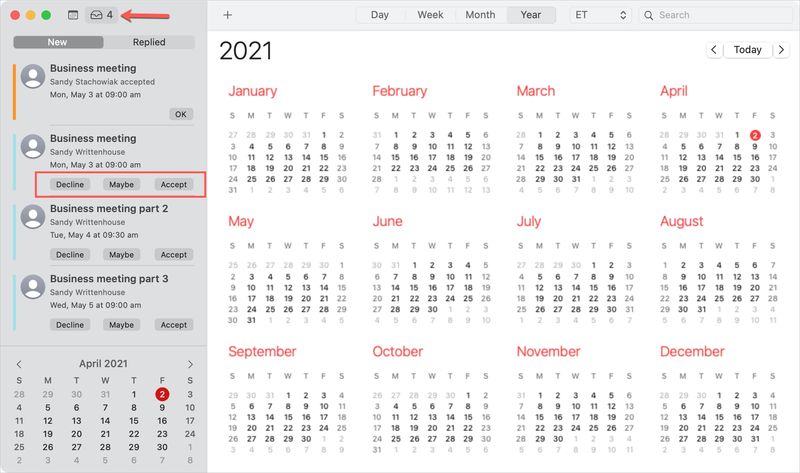 Calendar Reply to Event Notifications on Mac