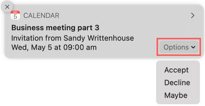Calendar Alert Reply on Mac