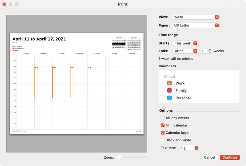 Print Week Events in Calendar on Mac